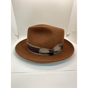 Paul Fredrick Stetson 100% Wool Fedora Hat Ribbon‎ Bow Size M Brown Made in USA